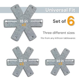 SAVUK Pot and Pan Protectors Set of 6 and 3 Different Sizes Separators Pad Pot Dividers Anti-Slip Pad for Stacking and Protecting Cookware Avoid Scratching (10" 12.5" 15") (Grey)