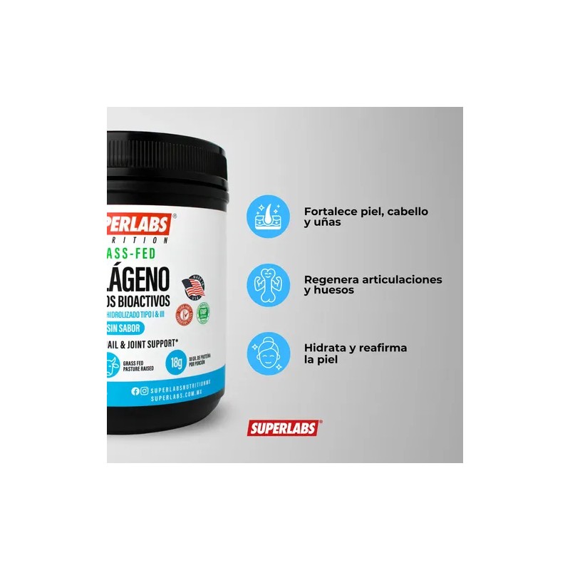 Superlabs Nutrition Colágeno Hidrolizado 454g Sin Sabor Grass Fed