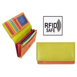 Luxury Multicolour Woman’s Leather Matinee Purse - RFID Blocking Women's RFID Blocking, Ladies Designer Wallet Popper Opening Soft Premium Leathers - Green