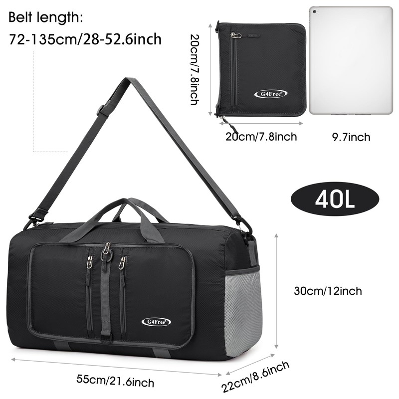 G4Free 40L/65L Foldable Duffel Bag, Water-Repellent Travel Backpack, Lightweight Carry