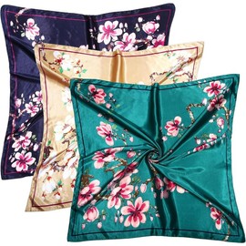 3 Pcs 35 Inches Silk Scarf Satin Head Hair Bandana Wrap Neck for Women - Color: Aquamarine,navy,khaki