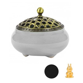 DXiongW Ceramic Incense Burner Incense Burner 9.5 x 5.5 cm Incense Burner Incense Bowl Incense Burner with Lid with Mini Stand for Retro Incense Decoration Living Room Meditation Yoga