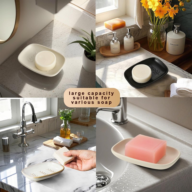 ZIVONA Ceramic Soap Dish for Bathroom, Bar Soap Holder with