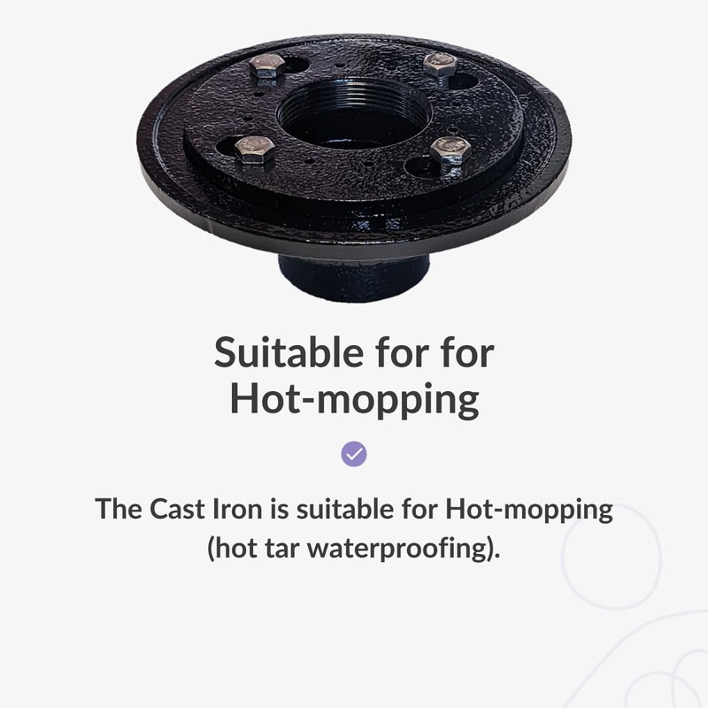 SereneDrains 2 Inch Cast Iron Shower Drain Base for Linear