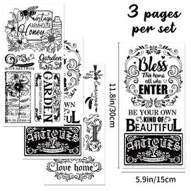 BEUNITONE 3 Sheet Vintage Word Rub on Transfers for Furniture Crafts Black Warm Vintage Letter Flowers Stickers Transfer Rub on 11.8 Inch* 5.9 Inch for Family Home Garden Office DIY Art Craft Decor