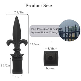 ZXNhome 10pcs Metal Fence Finials Fits 3/4" - Fleur De Lis Aluminium Alloy Black Finial Fence Topper Fence Caps Spear Tips Post Caps for Yard Garden Lawn Iron Picket Fence Spire Decoration
