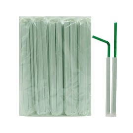 FOREVERIE 500 Counts Green Bendy Plastic Straws Individually Wrapped for Drinking, Standard 0.24In Calibre, 8.27In Length, Soft Thin Stretchable, Bulk Set