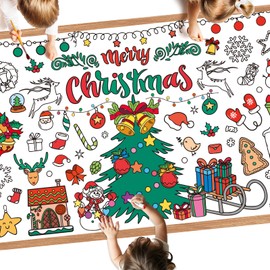 Litmitfu Giant Christmas Coloring Poster - Large Merry Christmas Coloring Tablecloth for Kids, Jumbo Xmas Paper Coloring Table Cloth Banner Activities Games Party Favors Crafts,30 x 72 Inch