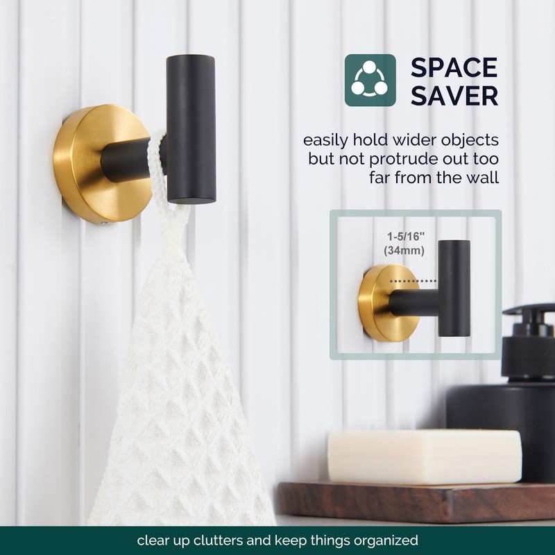Angle Simple Towel Hook Black & Gold, Stainless Steel Bathroom