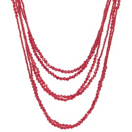 COOLSTEELANDBEYOND Red Beads Long Statement Necklace Multi-Strand Waterfall Chains with Crystal Beads Charm Pendant