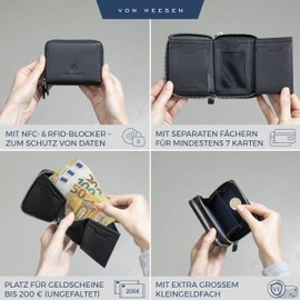 VON HEESEN Leather Wallet for Men and Women, black, 2 main compartments