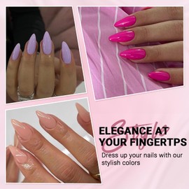 6 Packs Press On Nails Almond, KQueenest Acrylic Press On Nails Medium, Stiletto Fake Nails Press Ons, Natural Color Glossy Gel Glue On Nails Medium for Women Daily Wear 144 Pcs