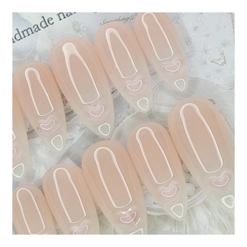 Baby Boomer Heart Handmade Nail Tips - Square S /