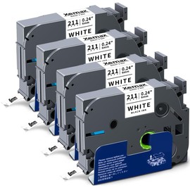 4X XemaX Label Tape Compatible for Brother Label Printer Tape 6mm TZe-211 TZ-211 P-Touch Black on White Label Tape Cassette for Brother P-Touch Labeller PT-E110 H100R H110 H101C H108 E100 H100LB H105