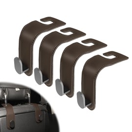 MAKENDO 4 Pack Car Headrest Hooks, Car Seat Organizer with PU Leather & Stainless Steel Up to 44 lbs, Car Seat Back Hook for Purse/Bags