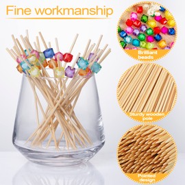 200 Pieces Toothpicks for Appetizers - Multicolor Bamboo Long Cocktail Picks for Appetizer Skewers Fancy Food Toothpicks with Storage Box