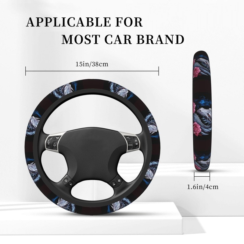 Dragon and Rose Steering Wheel Covers,Anti Slip Sweat Absorption Elasticity