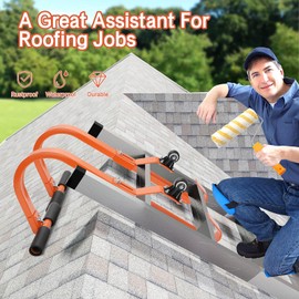 Ladder Roof Hook - 2 Pcs Ladder Stabilizer with Wheel, Heavy Duty Roof Ladder Hook for 500 Lbs Weight Ratin Goat Roof Ladder, Rubber Grip T-Bar for Damage Prevention Fast & Easy to Access Steep Roofs