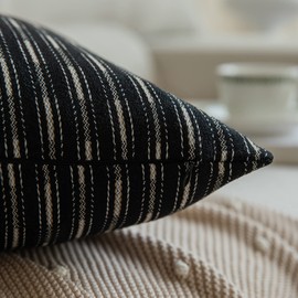 Kevin Textile Pack of 2 Farmhouse Throw Pillow Covers Linen Striped Decorative Pillow Cases for Couch Bed and Chair, Black 12 x 20 inches 30 x 50 cm