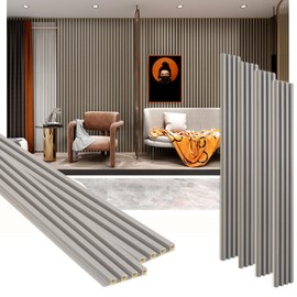 Eazart 3D Slat Wall Panels, WPC Wood Strip Texture Panels for Modern Home Decor, 96 x 96in, 8-Pack(Grey)