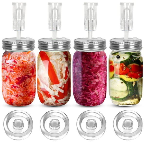 Fermentation Kit-4 Glass Fermentation Weights,4 Fermenting Lids,4 airlocks,4 Silicone Rings,5