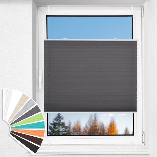 HOMEDEMO Pleated Blind Klemmfix No Drilling Blinds (Anthracite, 95 x 120 cm) Pleated Blind Window Roller Blind with Clamping Support, Folding Roller Blind Privacy and Sun Protection Roller Blinds for