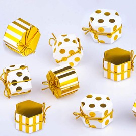 Aimto Gold and White Favor Boxes Treat Boxes Party Candy Boxes with Tags and Rope - 2"x 2"x 1"-50Pcs