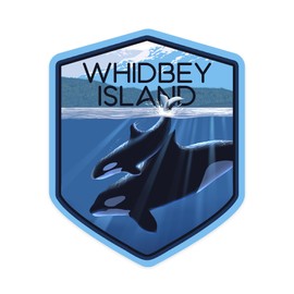 Lantern Press Sticker Whidbey Island, Washington, Orca and Calf, Die Cut Vinyl, (Waterproof Decal for Cars, Water Bottles, Laptops, Coolers), Small