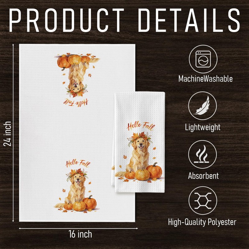 Fall Golden Retriever Kitchen Dish Towel, Golden Retriever Gift