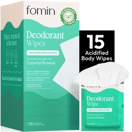 Fomin Acidified Travel Deodorant Wipes for Women & Men - Coastal Breeze - pH Balanced, Mini Deodorant Travel Size Wipes deodorant  wipes lumewholebody  deodorant - Pack Size: 15 Pack