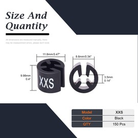 Rustark 150 Pcs Black XXS Clothes Hanger Markers kit Color-Coding Garment Size Markers Color Clothing Coded Size Clips Set with Storage Box (XXS)