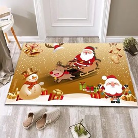 Christmas Anti-Mould Mats Non-Slip Christmas Decorations 40 x 60 cm Santa Claus Elk Bath Mat Washable Shower Mat Absorbent (Brown)