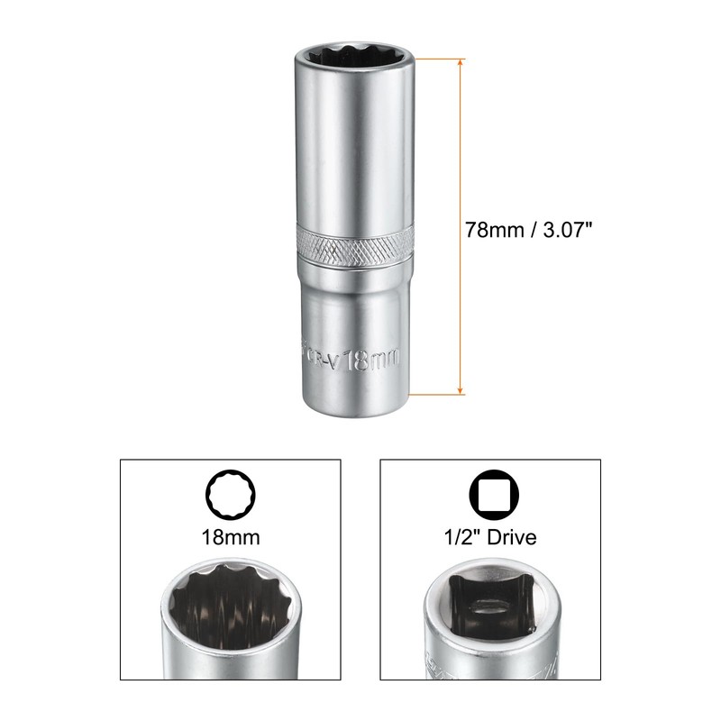 sourcing map 2pcs 1/2" Drive by 18mm 12-Point Deep Socket