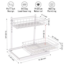 Uninol Under Sink Organizer, Adjustable Height Pull-Out Kitchen Storage Organization,15.8" x 11.8" x 16.5",2-Tier Kitchen Shelf,Bathroom Drawer Organizer
