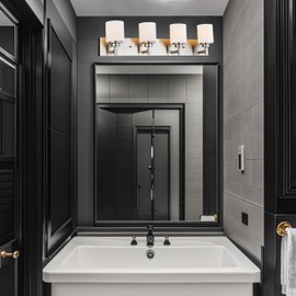 Bathroom Light Fixture, Modern Wall Light, Bathroom Vanity Light White Glass Large Backplate, Vanity Lighting Fixture, Vanity Light Bathroom Living Room Farmhouse (Brushed Nickel, 32 Inch 4-Light)