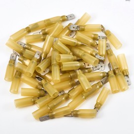 Chanzon UL Listed Heat Shrink Male Spade Wire Connectors 1/4" 12-10AWG Gauge Crimp Quick Disconnect Electrical Wiring Terminals 60pcs Yellow Waterproof for Automotive Marine Home Projects Boat Car