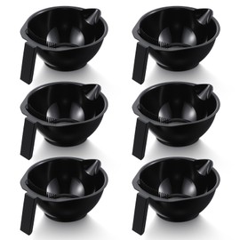 Hair Dye Bowl Set - 6 Black Hair Color Mixing Bowls with Measurements, Pour Spout, Handle & Combed Edge - Reusable Salon Hair Coloring Bowls for Profe