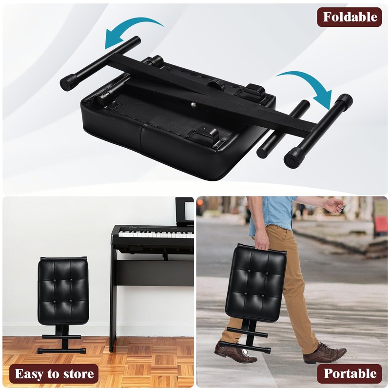 Adjustable Piano Bench Keyboard Bench - Foldable Keyboard Stool with