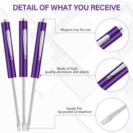 10 Pieces Pocket Screwdriver Mini Tops And Pocket Clips Pocket Screwdriver Magnetic Slotted Pocket Screw Driver with A Single Blade Head for Mechanical, Electrician (Purple)