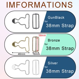 6 Sets 1-1/2" Overall Buckles Replacement, Metal Bib Clasp Clip with Adjustable Tri Glide Slide Buckle Suspender Buckle for Jeans Suspender, Pants Sewing Clips Accessories (Assorted No-Sew Button)