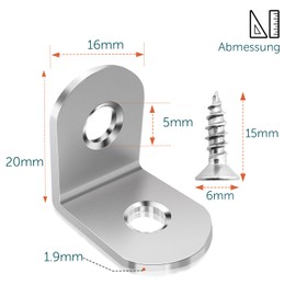 shinfly Angle Connector, 20 Pieces 20 x 20 mm, Angle Metal 90 Degree with 45 Pieces Screws, Stainless Steel Metal Angle L Brackets, for Furniture, Chair, Table, Window, Angle Bracket