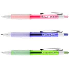 Uni-ball Uniball Signo 207 Pens, Inspirational Sayings Retractable Gel Pens, 3 Pack, Medium Point 0.07 Mm, Assorted Colors, Pink, Violet, & Green Colors, Vibrant Colored Pens For Note Taking