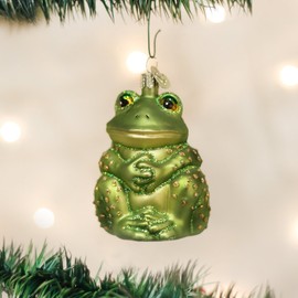 Old World Christmas Sea and Water Animals Glass Blown Ornaments for Christmas Tree Sitting Frog, Green