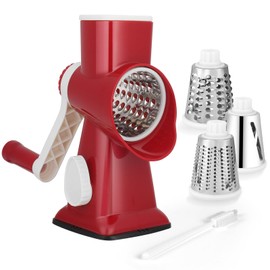 Gaethra Cheese Grater with Crank, Vegetable Cutter, 3 Stainless Steel Interchangeable Drum Blades, Manual Drum Grater, Vegetable Slicer, Ideal for Cucumbers, Cheese Nuts, Carrots etc