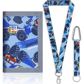 Boys Wallets with Card Slots,Slim Cartoon Wallet with Zippered Pocket,Travel Document Wallet,Trifold Canvas Outdoor Wallet,Lanyard Attached,Set Gaming Gifts for Boys