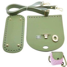 CALFOVERA 3PCS Crochet Purse Base Making Kit Oval Handbag Bottom PU Leather Bag Top Flap Cover Adjustable Shoulder Strap DIY Handbag Knitting Accessories for Crossbody Purse Making Replacement(Green)