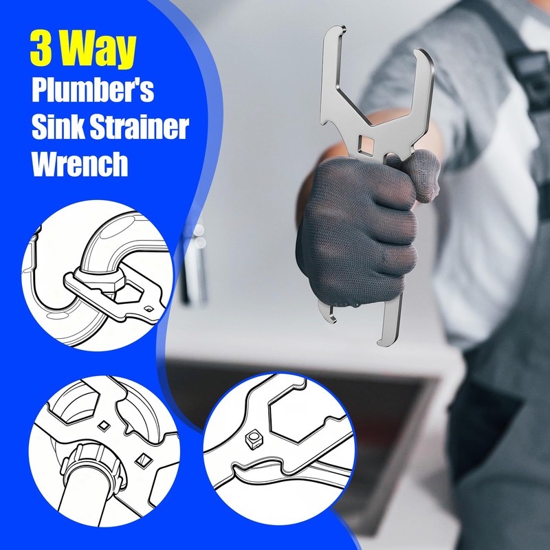 Feekoon 3 Way Sink Strainer Wrench, Basket Strainer Wrench with