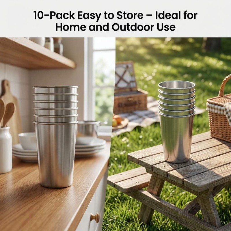 QWORK 304 Stainless Steel 13oz Pint Cups – 10 Pack