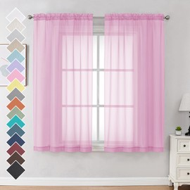OVZME 2 Pack Pink Sheer Curtains 63 Inch Length, Light Filtering Window Curtain Drapes Treatment for Kitchen, Bedroom Living and Children Room, Voile Top Dual Rod Pocket, 2 Pack of 42 x 63"