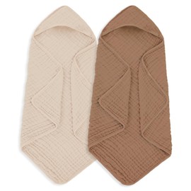 MIGIOL Muslin Hooded Baby Towels 100% Cotton ，Super Soft Muslin Baby Bath Towel - 32 x 32 Inches, Suitable for Newborn and Young Children up to 3 Years Old. (Beige & Coffee)